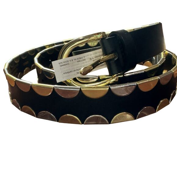 J. Crew Women\'s Classic Metallic-Tipped Belt in Leather Black Size Large NWT main image 7